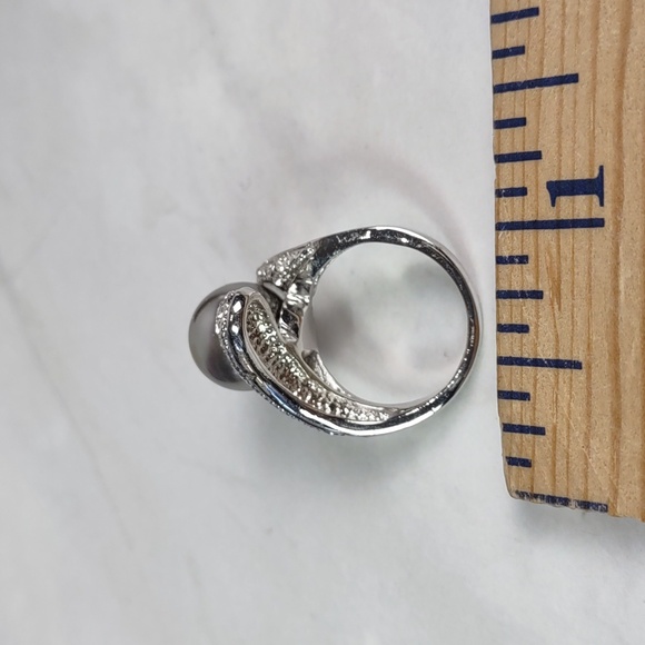 Grey Pearl/Micro Pave` Silvertone Ring - Picture 10 of 11